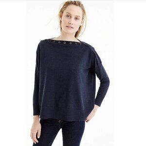 J.Crew Button Boatneck Sweater Oversized Small Medium S/M Navy Blue